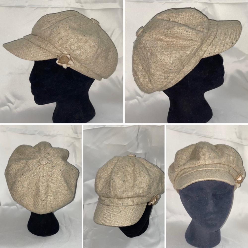 Classic Retro Visor Newsboy Cabbie Cap Beret Hat with Flower